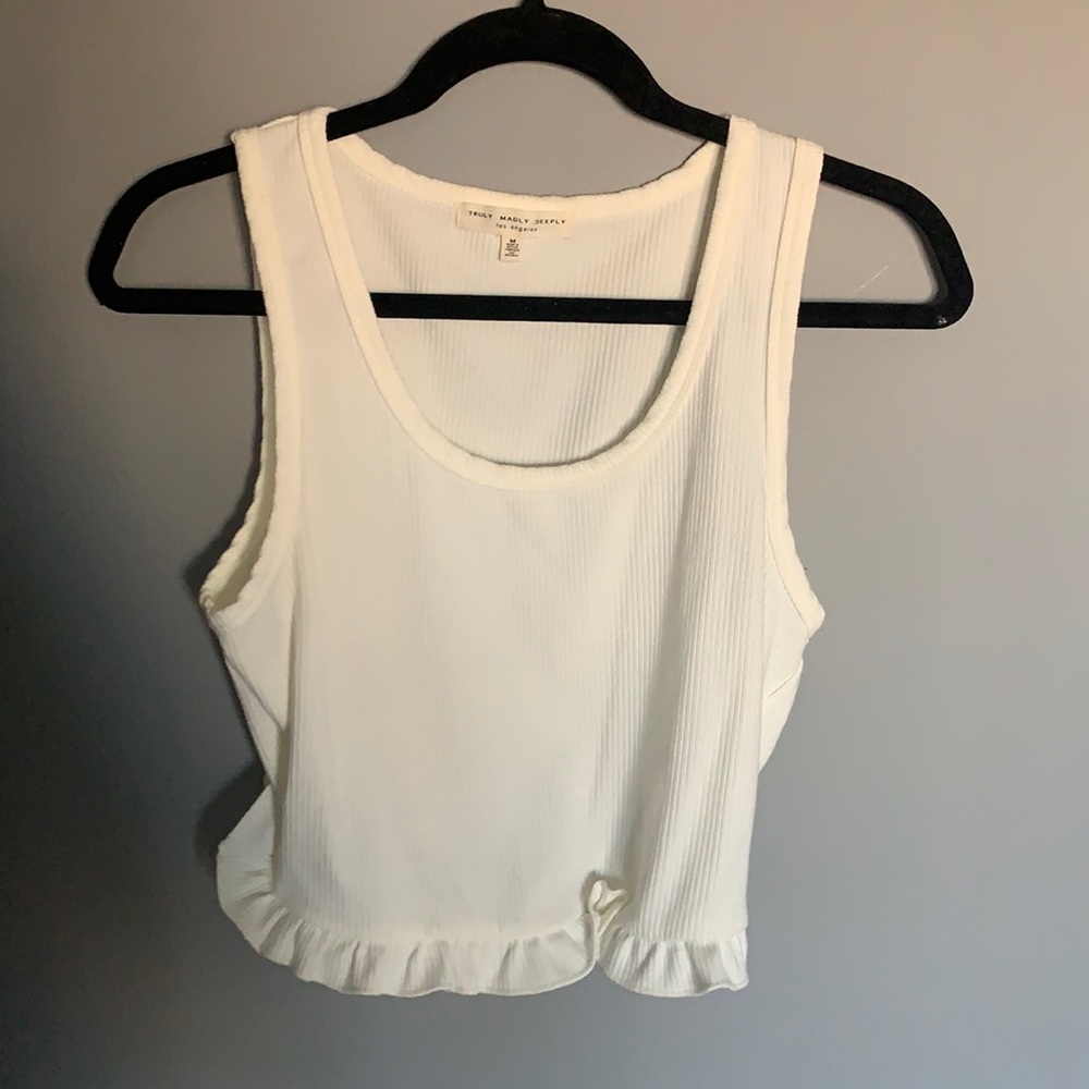 New White Ruffle bottom Tank top